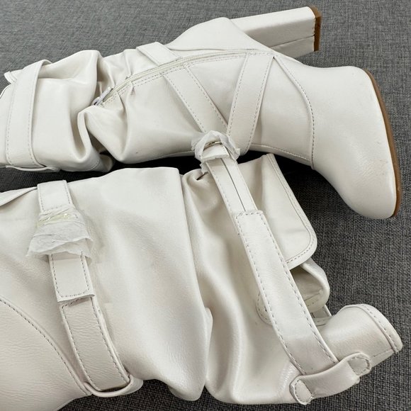 Bamboo Daystar Boots Mid Calf 9 Off White Zipper Brand New Scrunched 3” Heels - Picture 11 of 16